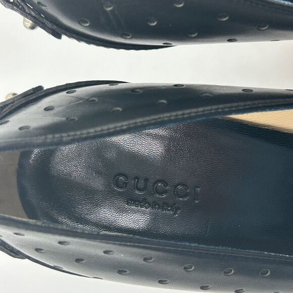Gucci Interlocking GG Pointed Toe Black Leather Heels Pumps Size 8.5 - Picture 11 of 16
